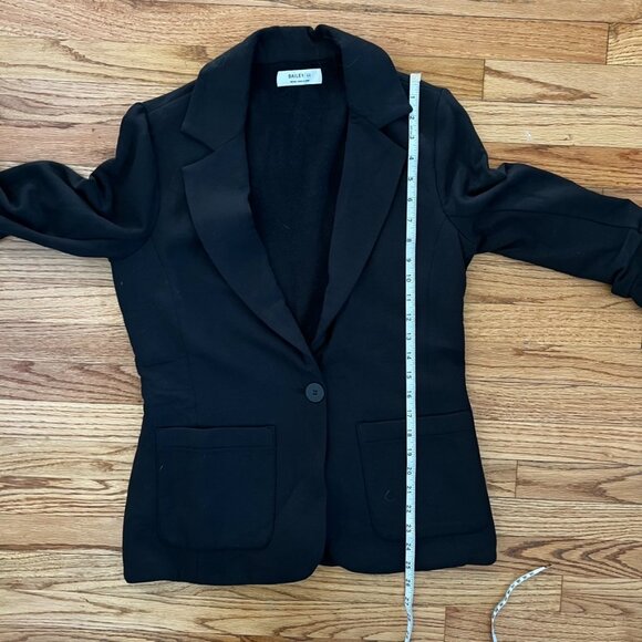 NWOT Bailey 44 Black Jane Knit Blazer Ruched Sleeve Open Front Career M - Picture 10 of 10